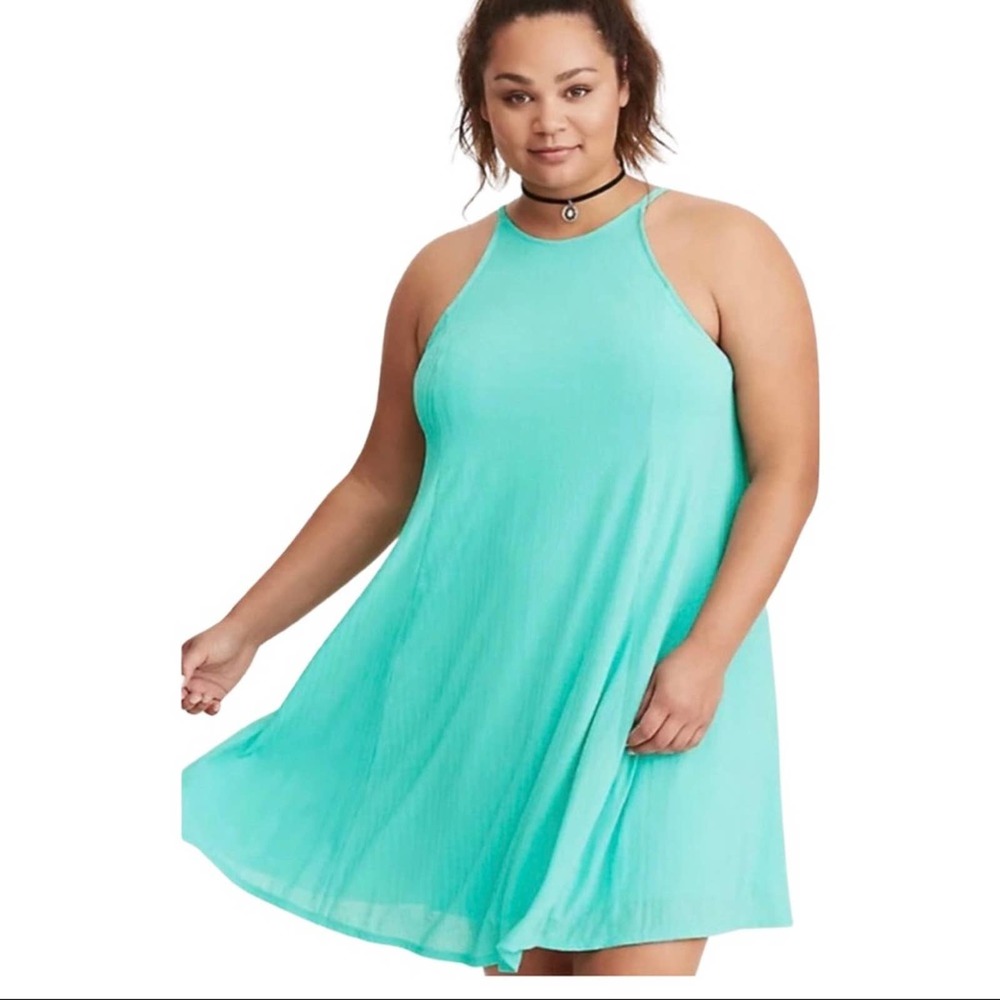 Torrid Ribbed Knit High Neck Trapeze Mini Dress Sleeveless High Neck Halter
